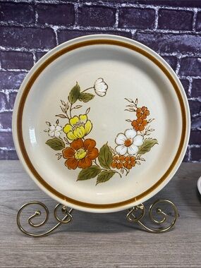 Vintage Set of Two Floral Trellis Blossoms Stoneware Dinner Plate